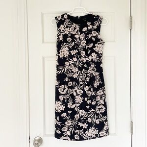 ANN TAYLOR dress size 0 navy blue blush pink sleeveless lined pencil floral